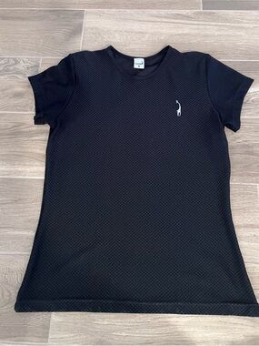 LaCoa Women’s Black Short Sleeve Mesh Tennis Top Giraffe Sz Small Breathable